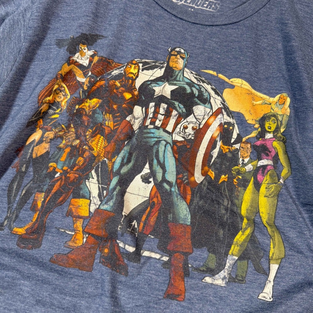 Marvel Avengers Graphic Tee Blue Heather Mens Medium Captain America Iron Man
